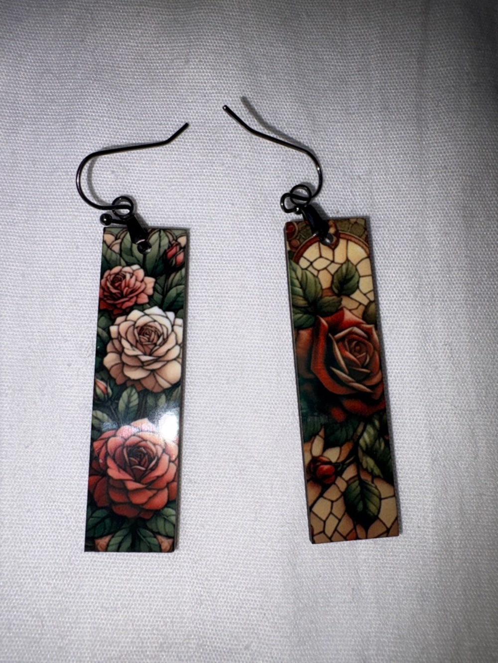Stained glass rose earrings